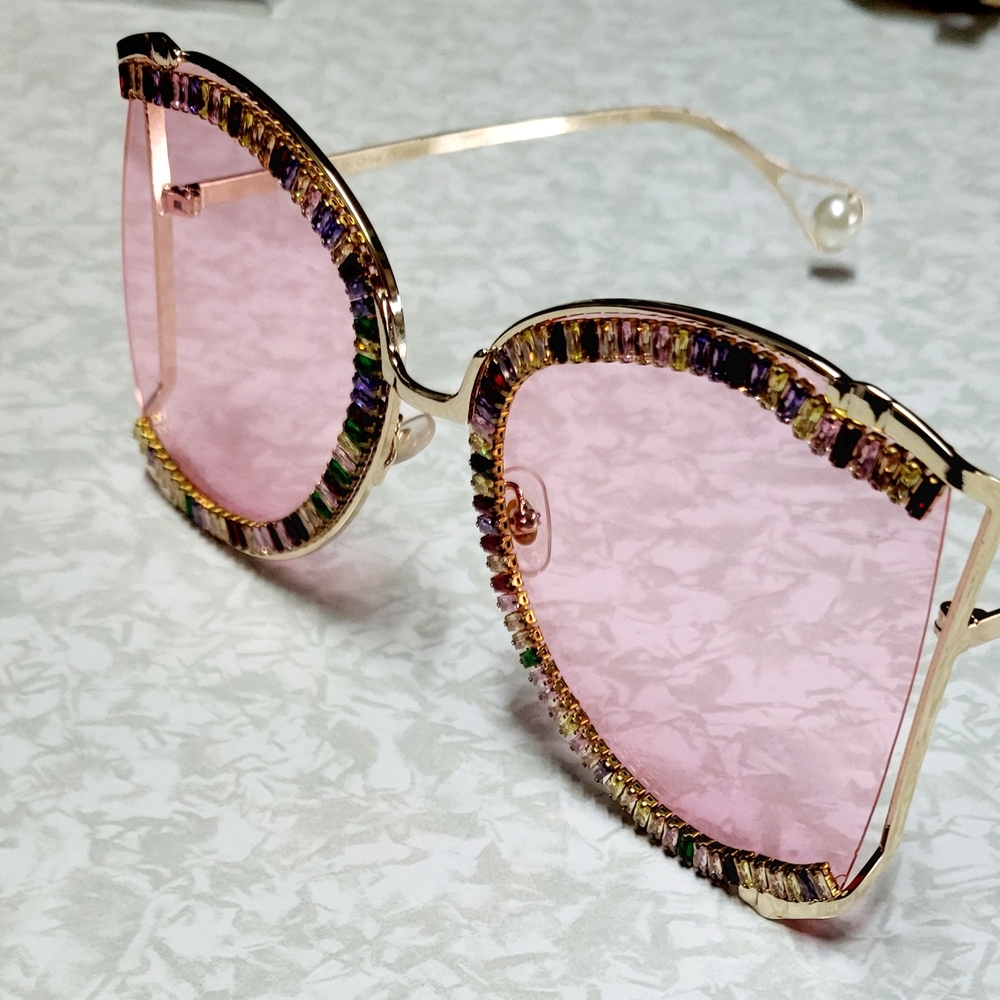 Pink and Gold Sunglasses with Multicolor Accents - Picture 3 of 5